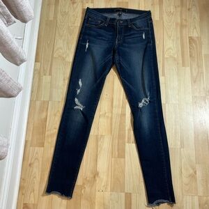 Flying Monkey Womens Dark Wash Low Rise Distressed Raw Hem Jeans Size 28